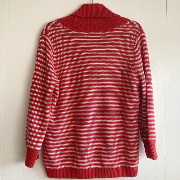 Izod Women's Red Striped Sweater V Neck Chunky Shawl Collar Cotton Acrylic Sz XL - Picture 3 of 9